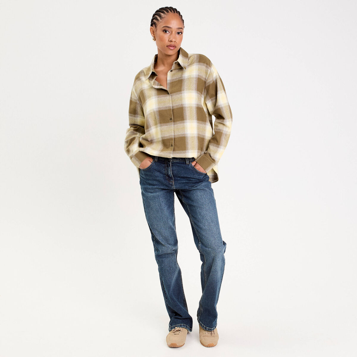 Chemise oversize manches longues vert femme