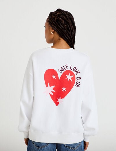 Sweat oversize col rond manches longues blanc femme