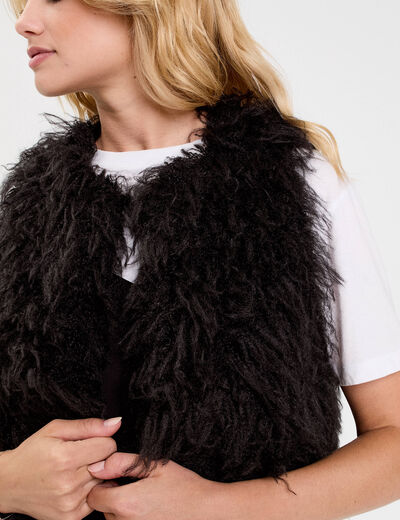Gilet court sans manches fausse fourrure noir femme