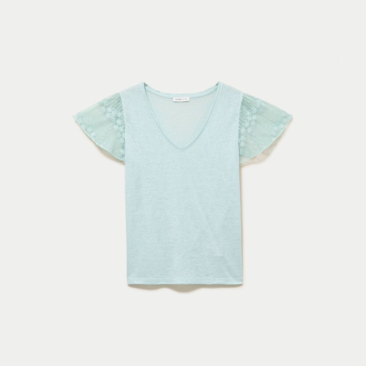 T-shirt manches dentelle vert clair femme