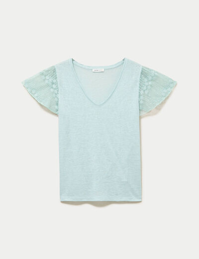 T-shirt manches dentelle vert clair femme