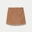 Jupe courte trap&egrave;ze en velours camel femme