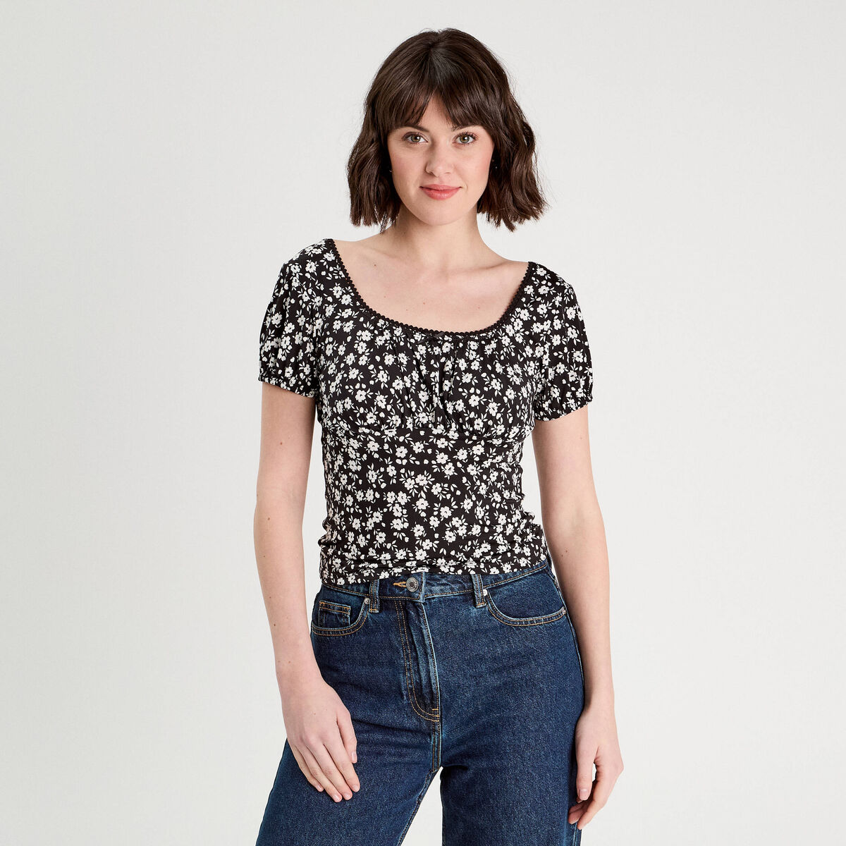 Blouse manches courtes noir femme
