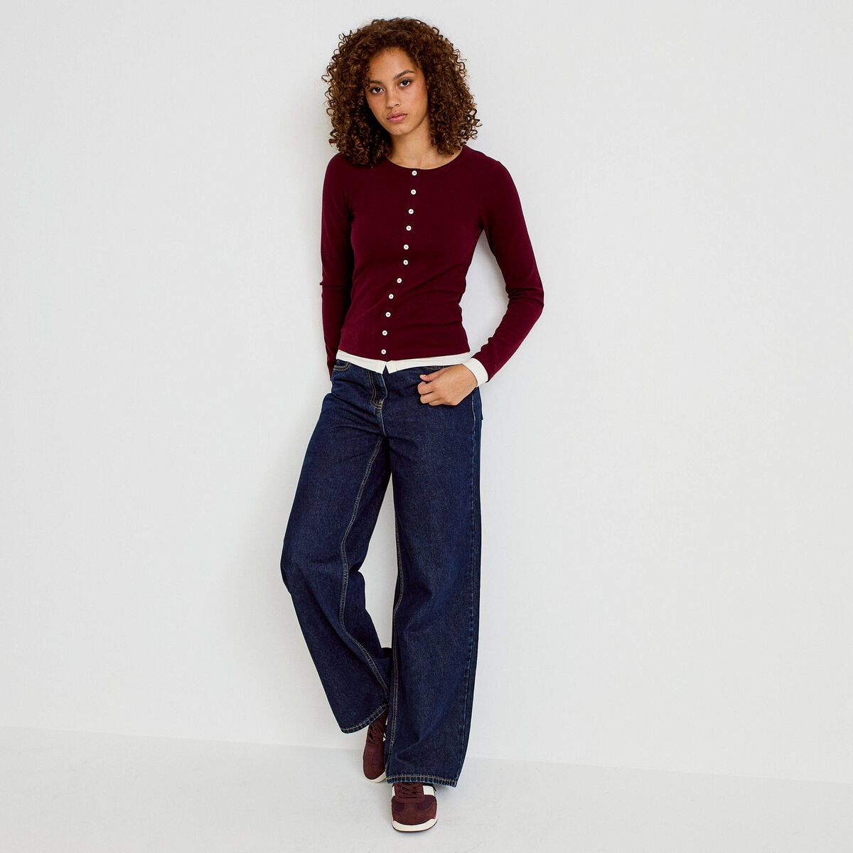 Doudou col rond manches longues bordeaux femme