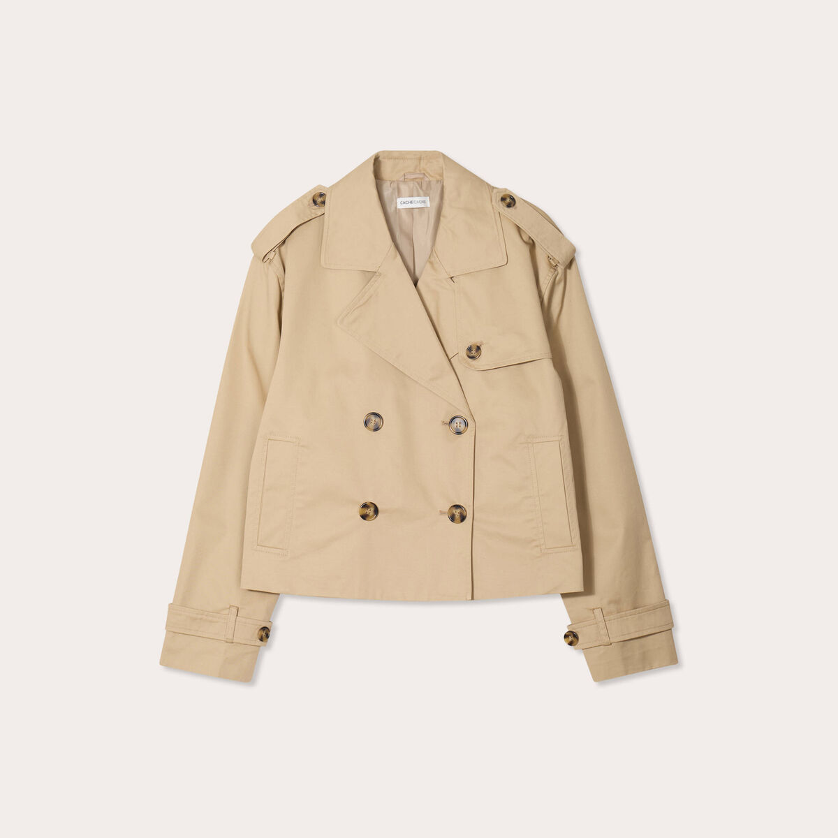 Trench court boutonn&eacute; sable femme