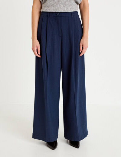 Pantalon large &agrave; pinces bleu marine femme