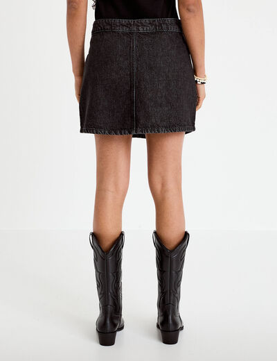 Jupe-short trap&egrave;ze en jean denim snow noir femme