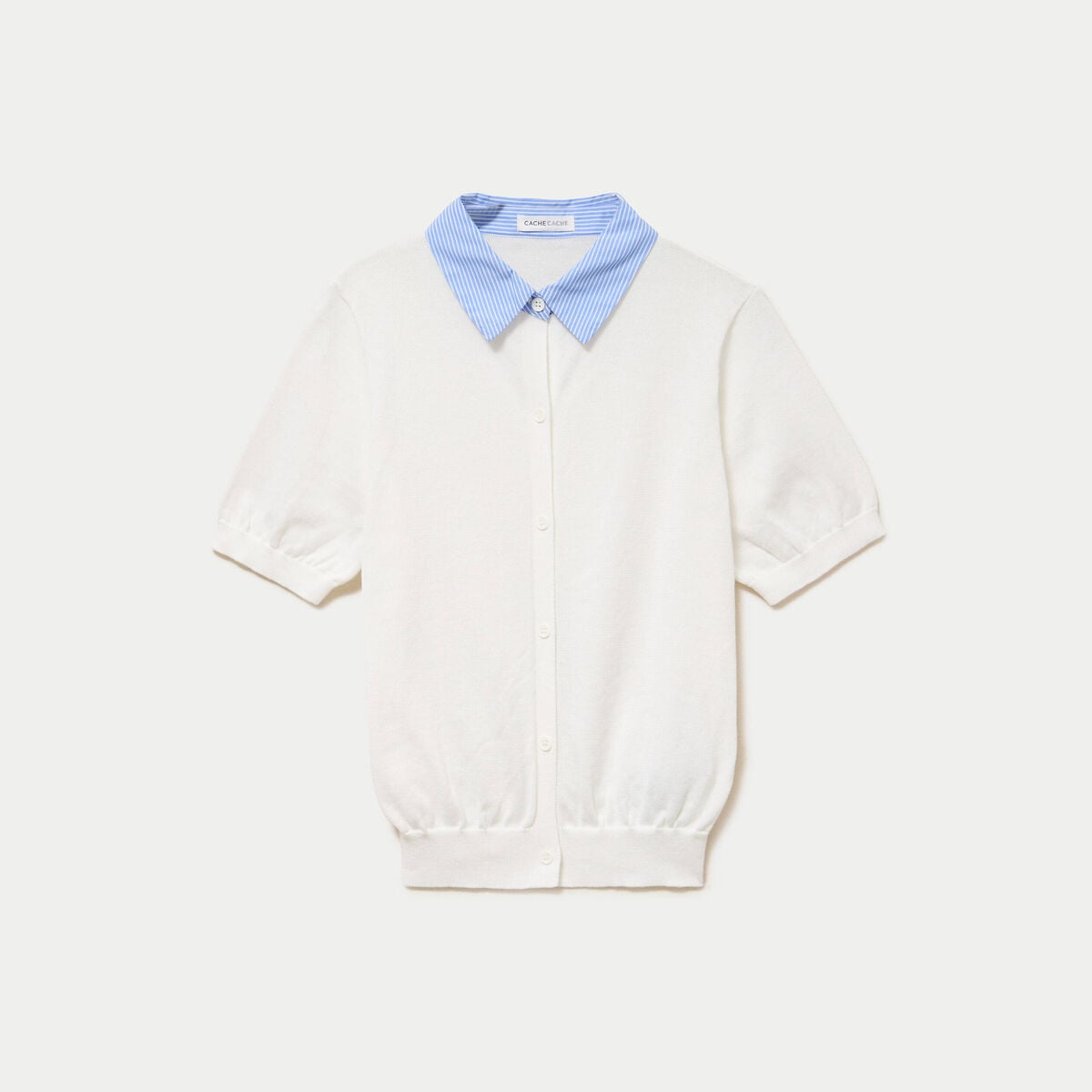 Polo col chemise manches courtes blanc femme