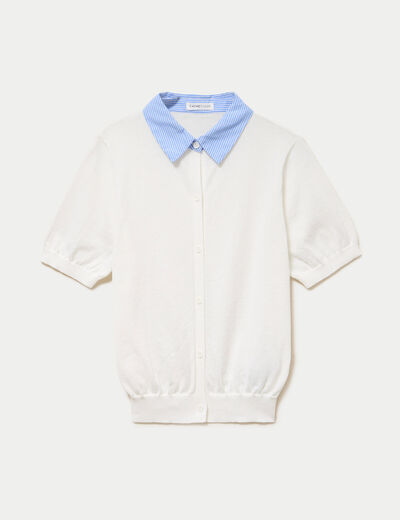 Polo col chemise manches courtes blanc femme