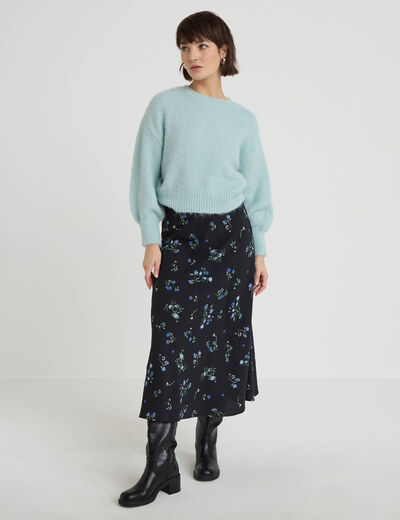 Jupe &eacute;vas&eacute;e longueur 3/4 noir femme