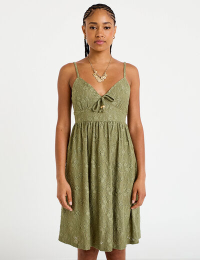 Robe &eacute;vas&eacute;e bretelles fines vert kaki femme