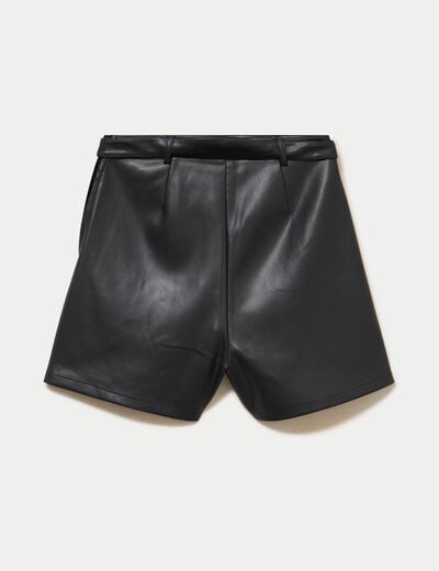 Jupe-short courte en similicuir noir femme