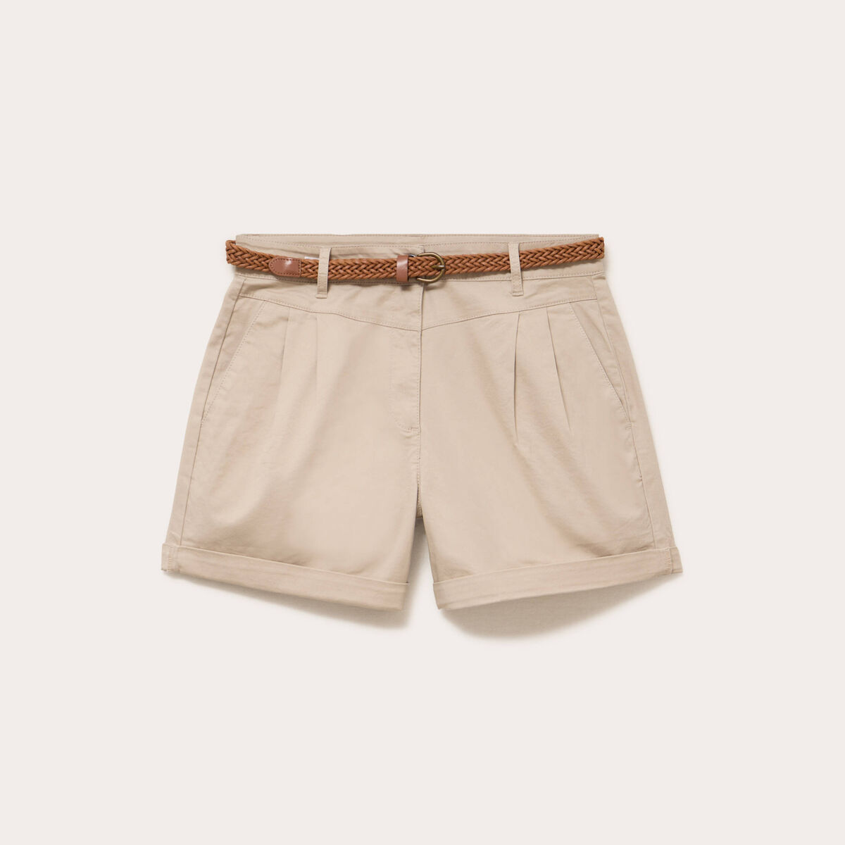 Short chino ceintur&eacute; beige femme