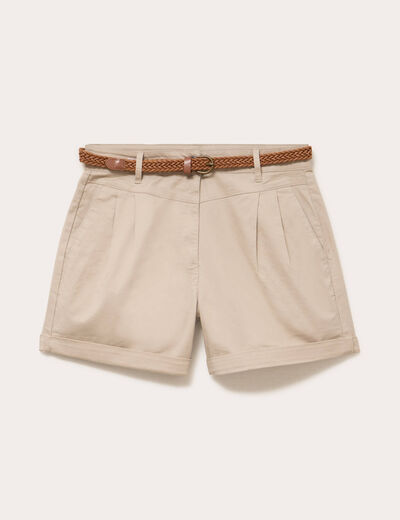 Short chino ceintur&eacute; beige femme