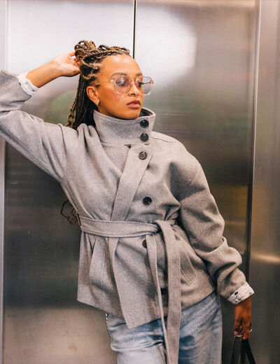 Veste oversize manches longues gris femme