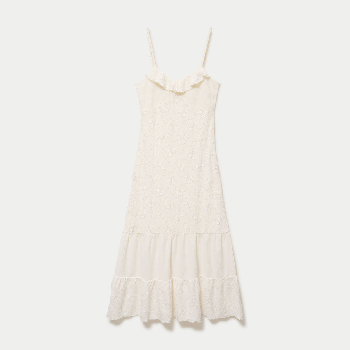 Robe longue &eacute;vas&eacute;e col v bretelles ecru femme