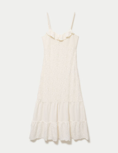Robe longue &eacute;vas&eacute;e col v bretelles ecru femme