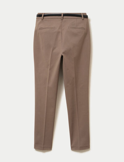 Pantalon cigarette ceintur&eacute; taupe femme