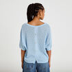 Pull ajour&eacute; col v manches courtes bleu ciel femme