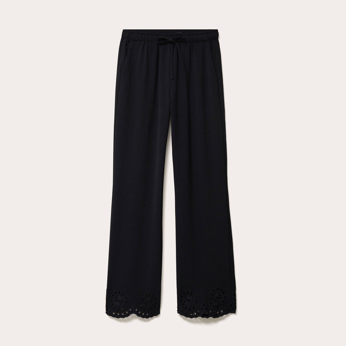 Pantalon large avec broderie noir femme