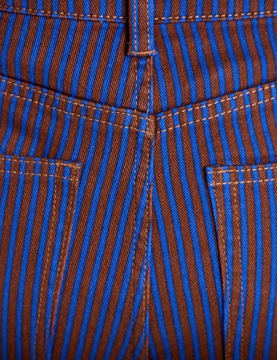 Jean wide leg ray&eacute; taille haute bleu femme