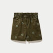 Short taille haute en velours brod&eacute; vert kaki femme