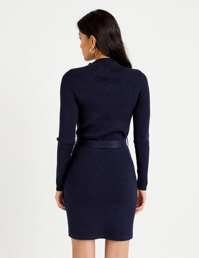 Robe pull ajust&eacute;e manches longues bleu marine femme