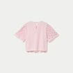 T-shirt macram&eacute; col rond rose clair femme