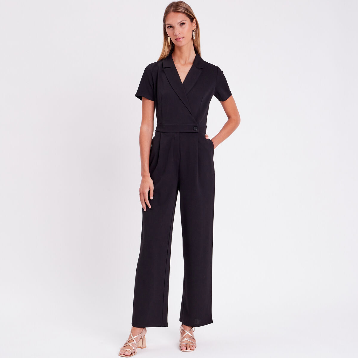 Combinaison pantalon &agrave; pinces noir femme