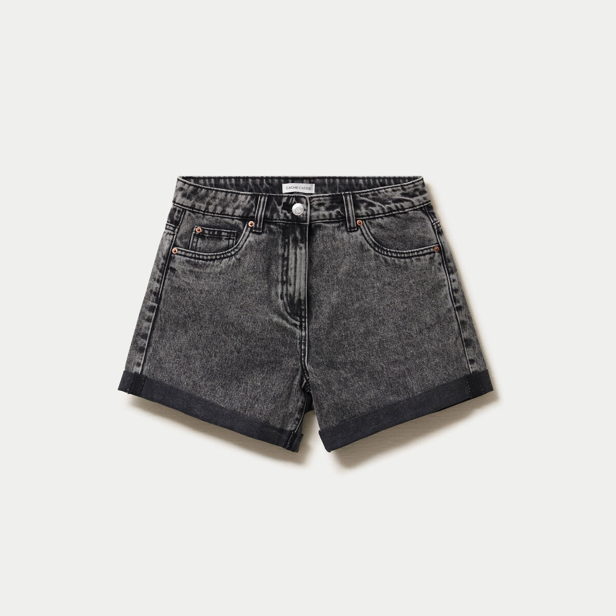 Short mom taille haute en jean denim noir femme