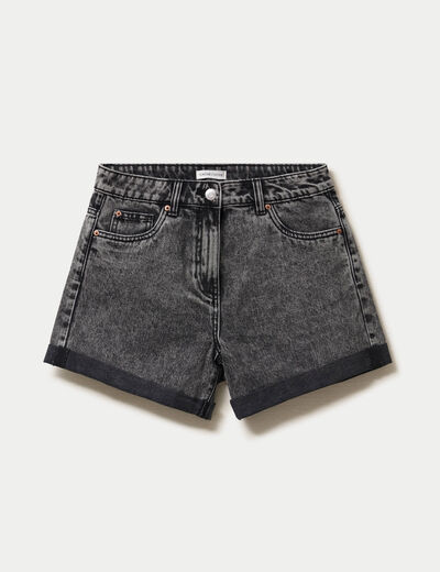 Short mom taille haute en jean denim noir femme