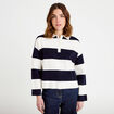 Polo manches longues col chemise bleu marine femme