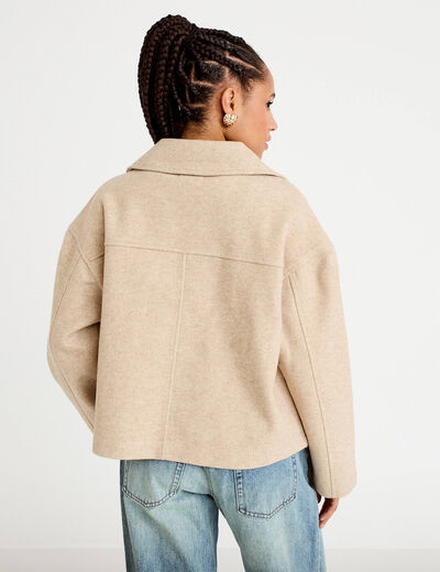 Caban court oversize col tailleur beige femme