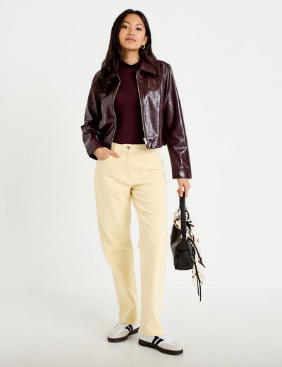 Pantalon droit en velours jaune femme