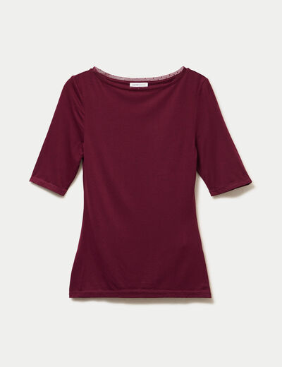 T-shirt ajust&eacute; manches courtes bordeaux femme