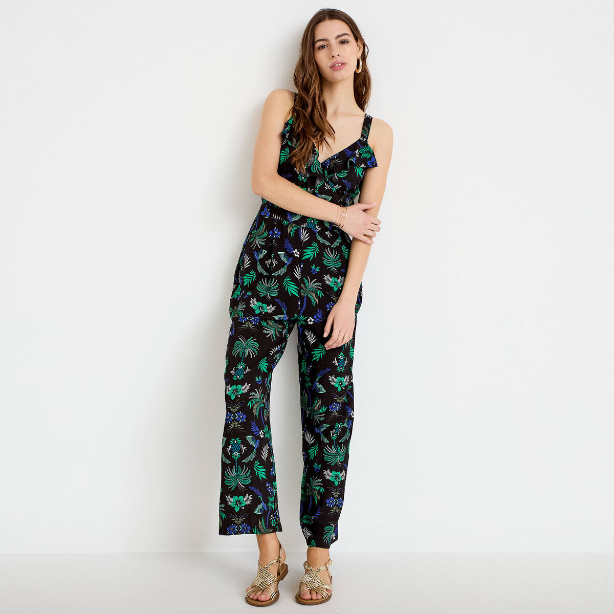 Combinaison pantalon volants noir femme
