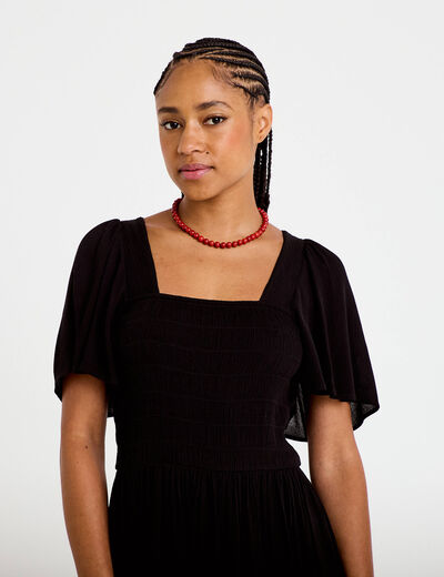 Robe &eacute;vas&eacute;e manches courtes 3/4 noir femme