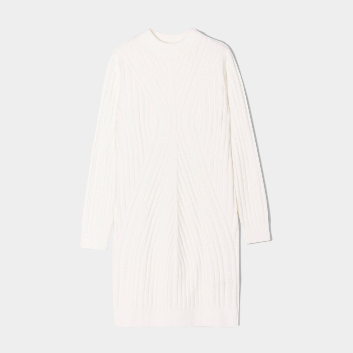 Robe pull &agrave; torsades ecru femme