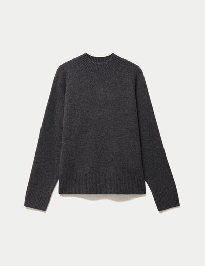 Pull col montant manches longues gris fonc&eacute; femme