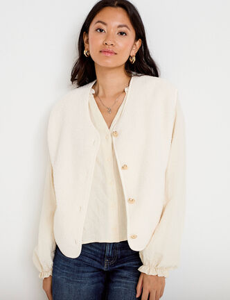 Veste sans manches effet polaire ecru femme