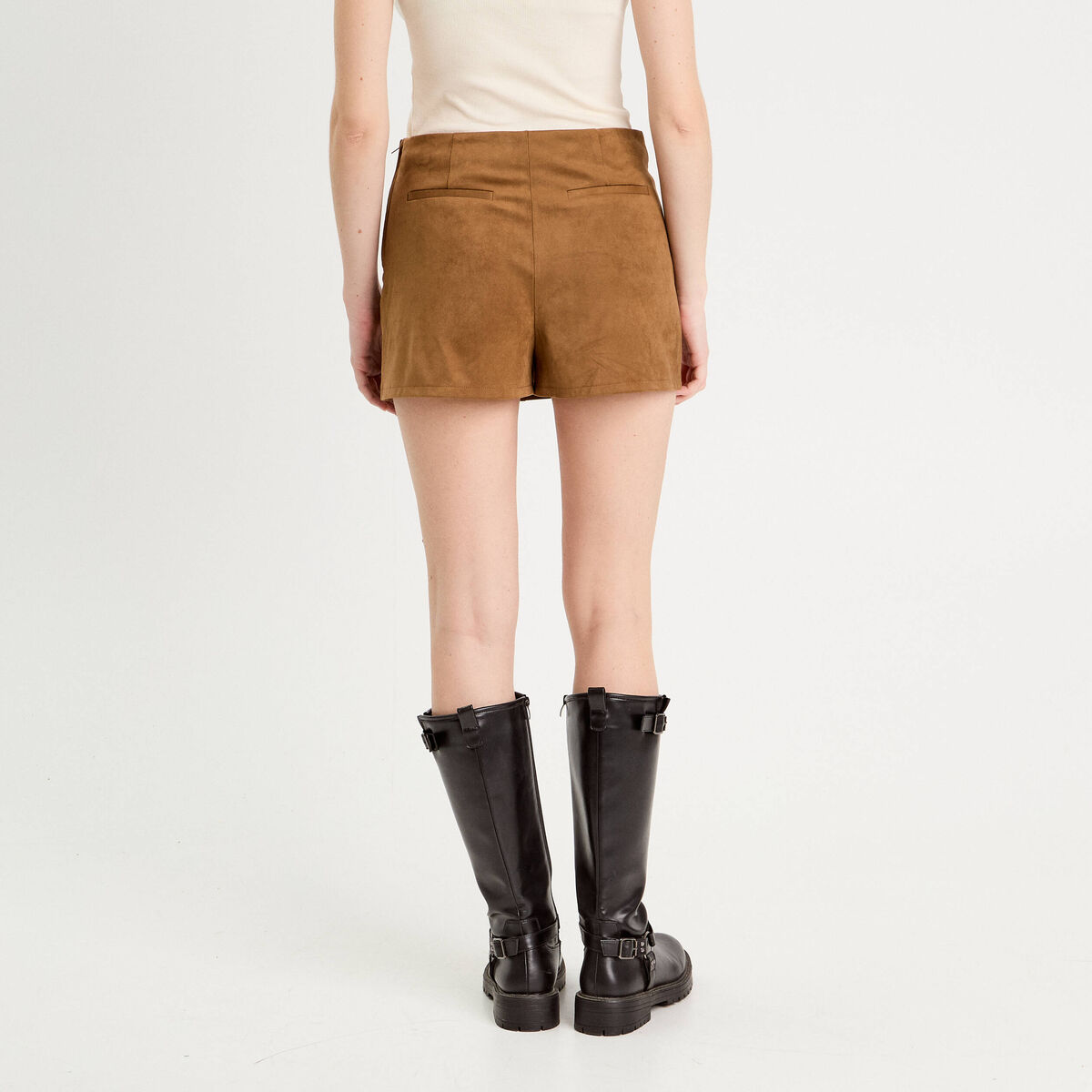 Jupe-short &eacute;vas&eacute;e su&eacute;dine marron femme