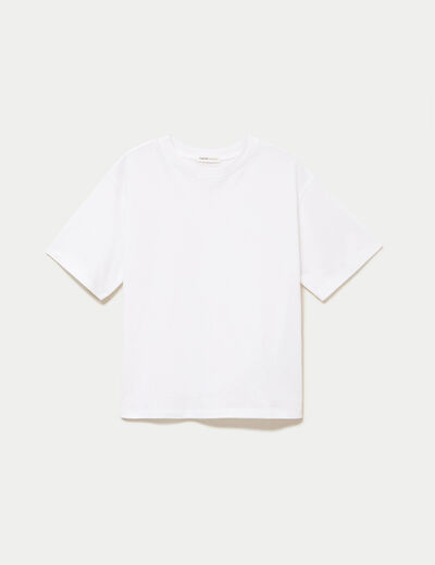T-shirt col rond manches courtes blanc femme