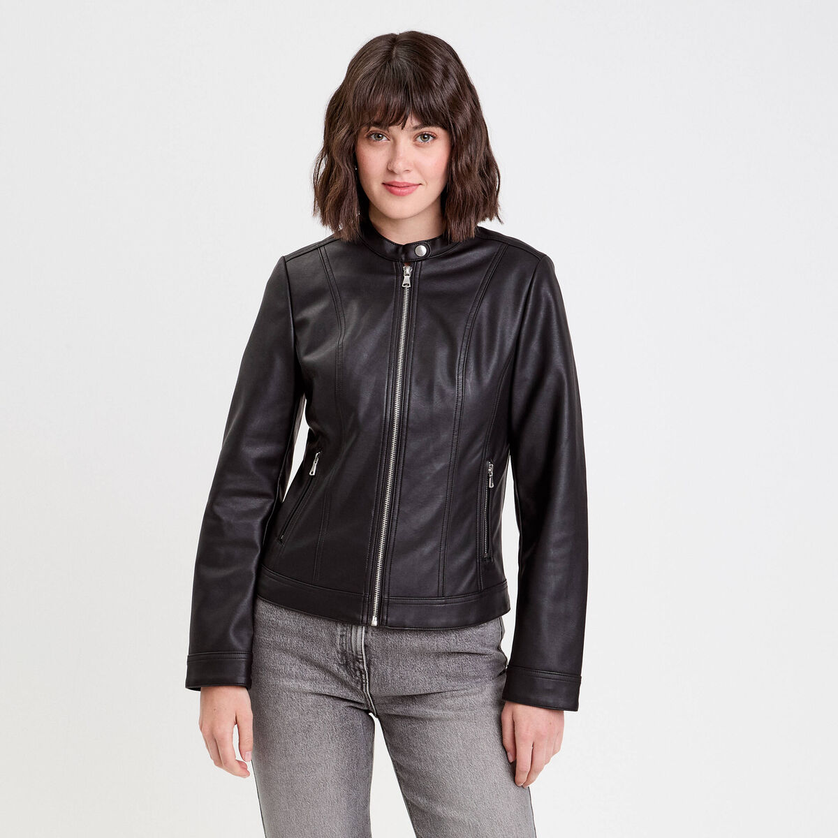 Veste droite zipp&eacute;e noir femme