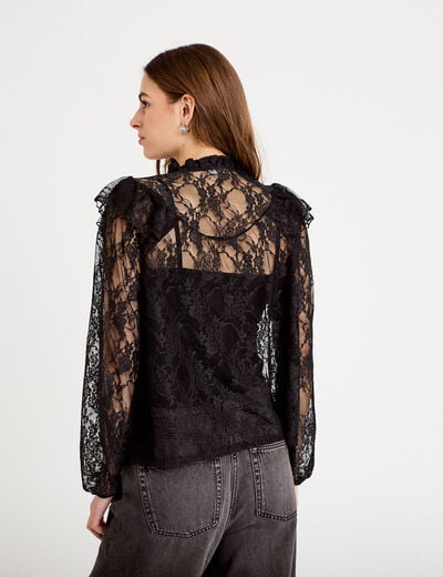 Blouse col rond manches longues dentelle noir femme