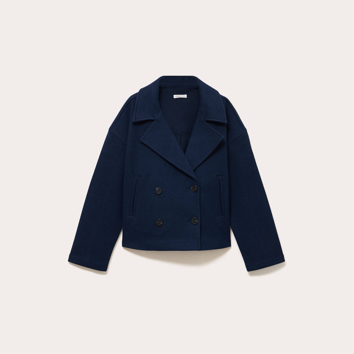 Caban court oversize col tailleur bleu marine femme