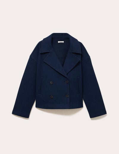 Caban court oversize col tailleur bleu marine femme