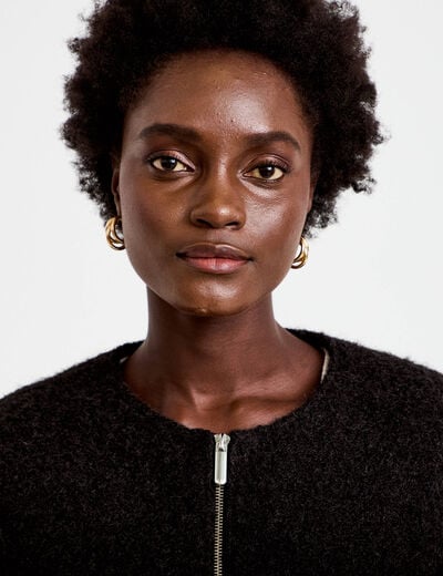 Veste cropped bas resserr&eacute; noir femme