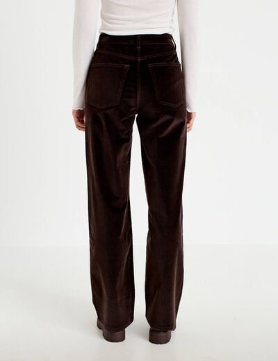Pantalon bootcut taille haute velours marron fonc&eacute; femme