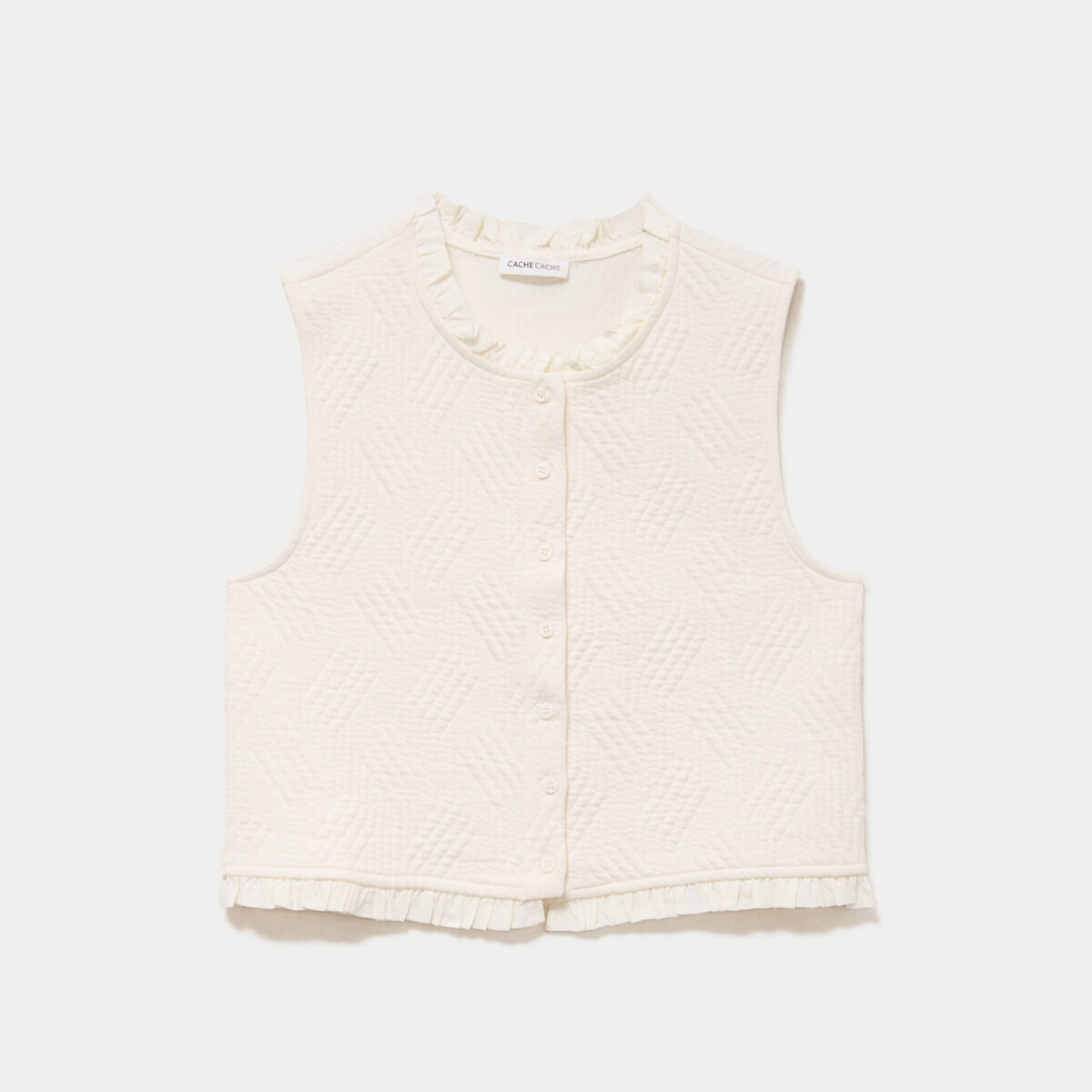 Gilet sans manches col am&eacute;ricain ecru femme