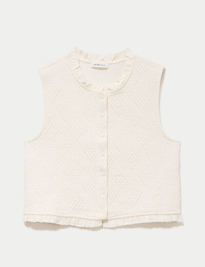 Gilet sans manches col am&eacute;ricain ecru femme